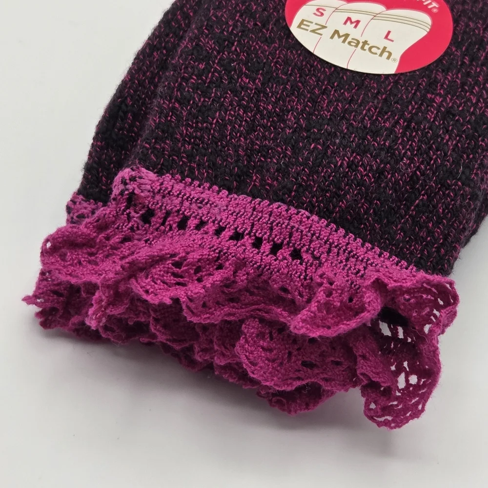 Gold Toe Kids Girl Size Medium 9-1.5 Boot Socks 2 Pair New Lace Ruffle Pink Gray